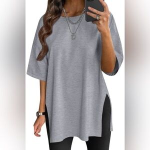 Women’s Oversized Side-Slit Tunic T-Shirt Top - Gray